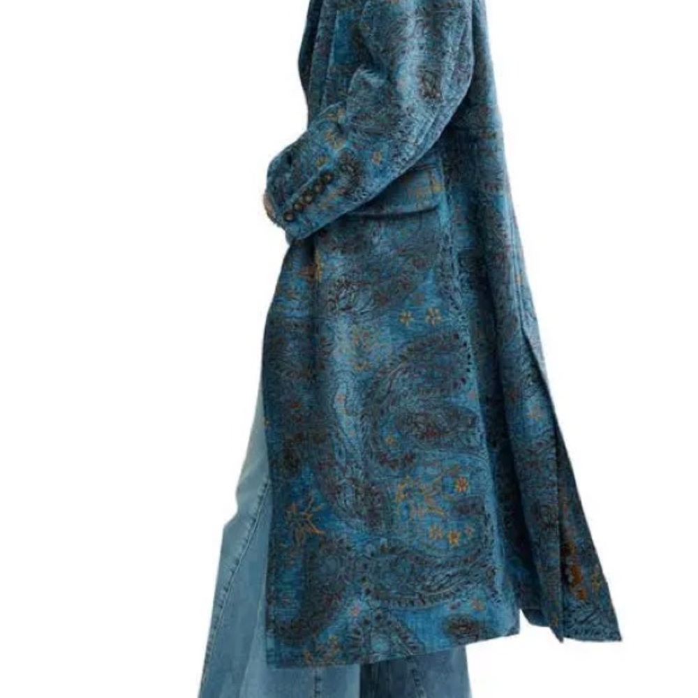 Free People Large Teal and Gold Long Coat - Picture 5 of 10